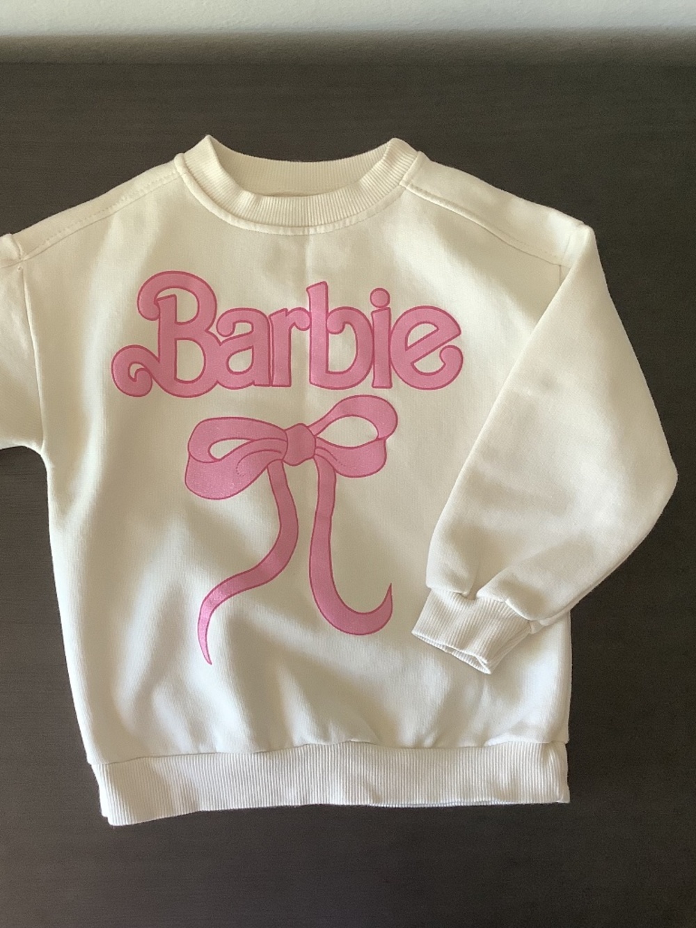 Zara Barbie Girls Sweatshirt Cream Color With Pink Logo On The Front Size 6 yrs